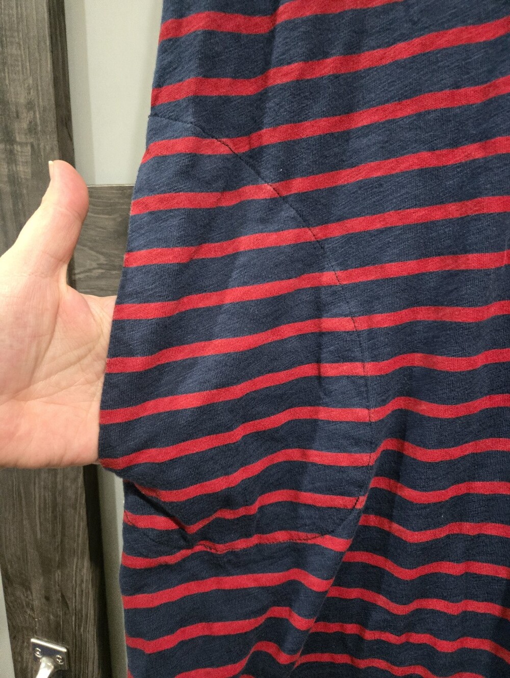 Eddie Bauer 100% Cotton Striped T-Shirt Dress 2X Navy Red Pockets Casual Relaxed - Picture 4 of 6